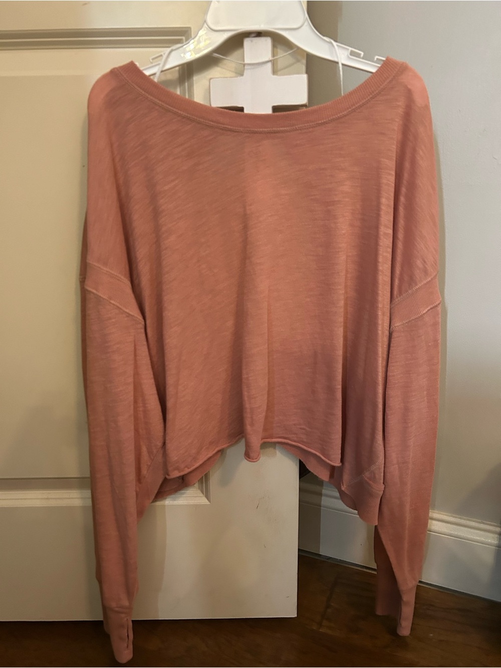 Free People Cropped Boatneck Sweatshirt in Dusty Rose